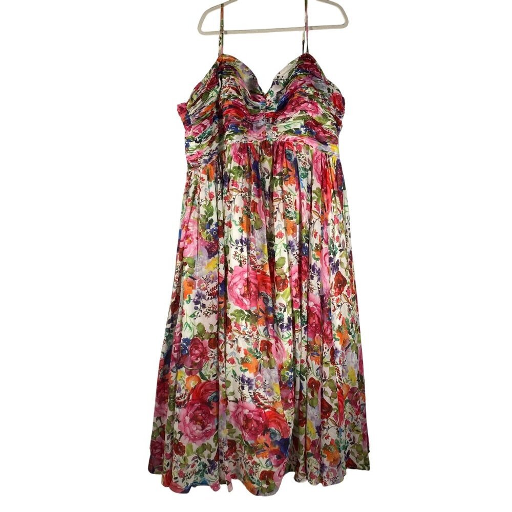 Sydneys Closet floral chiffon formal gown w/ full tulle lined skirt ruched bodic - Picture 2 of 13
